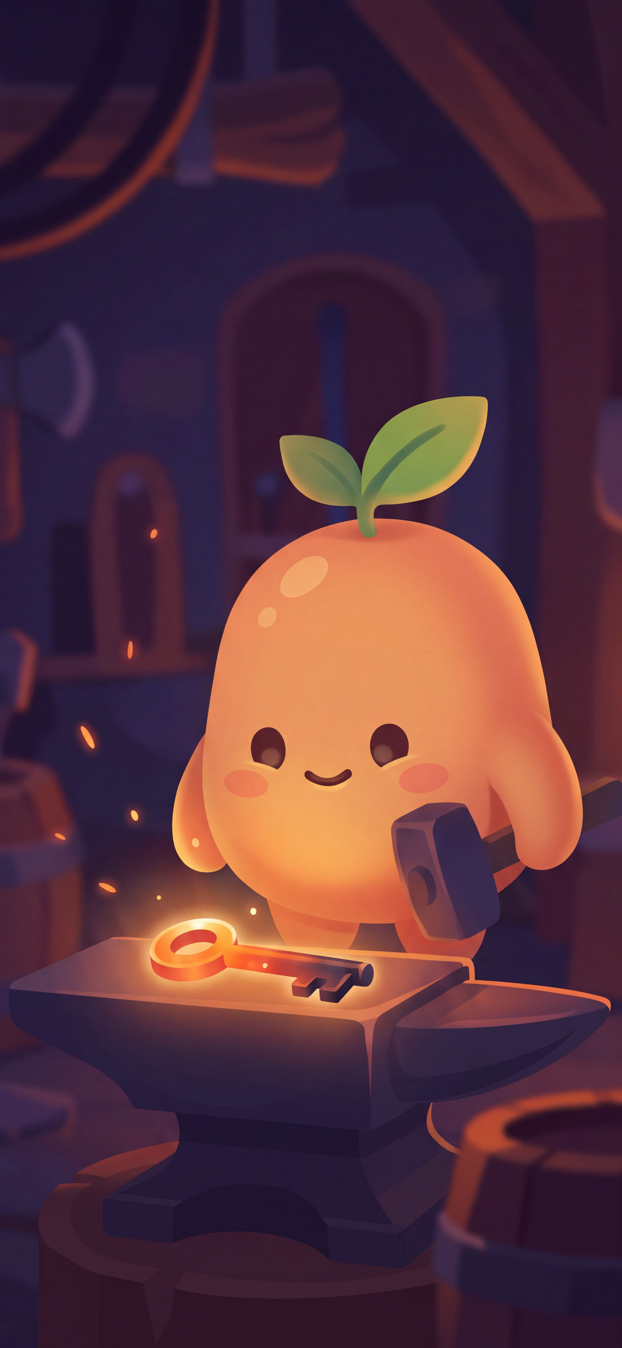 Mica holding out a freshly forged object, still warm
